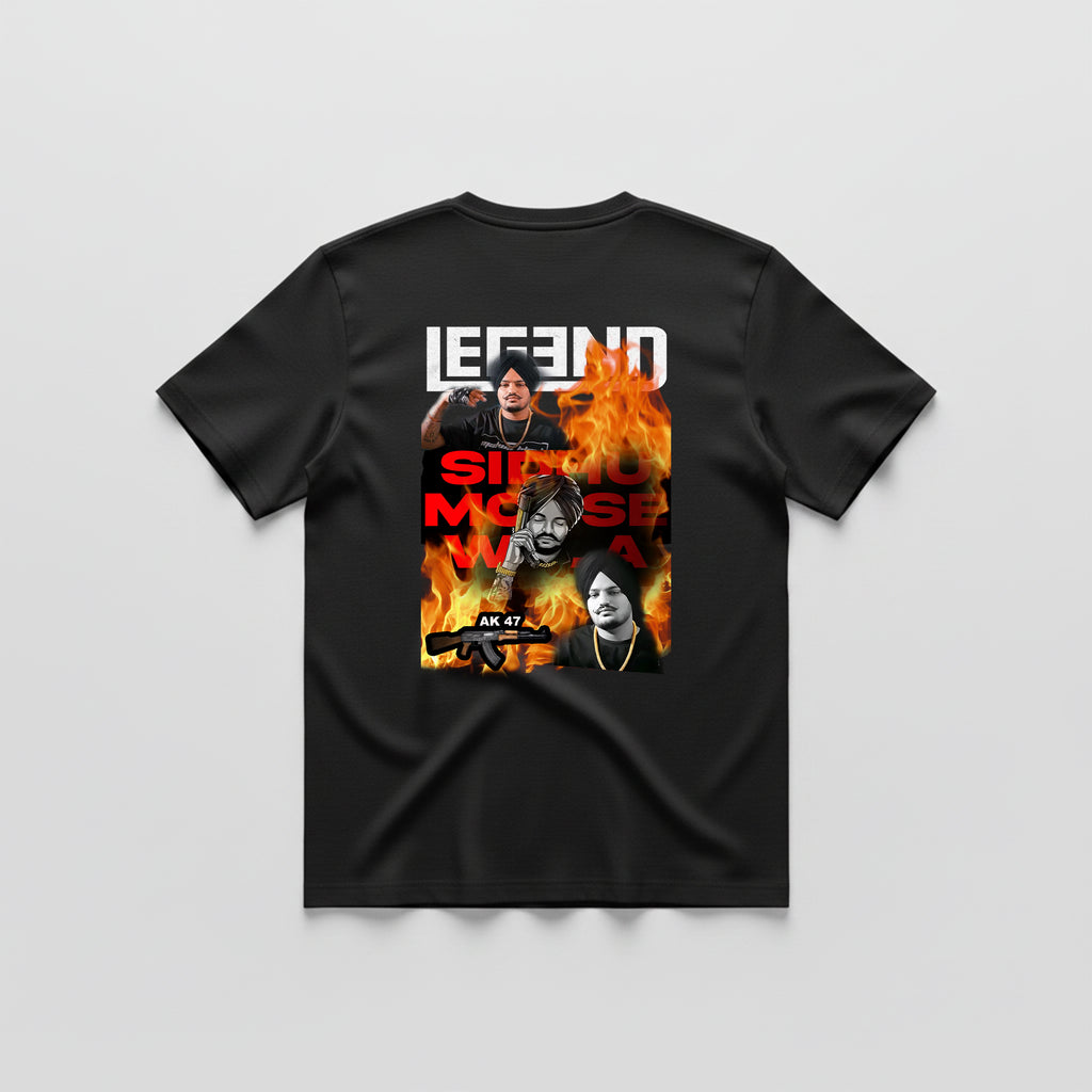 Black T-Shirt – Front “LEGEND” & Back Sidhu Moose Wala Design Printed