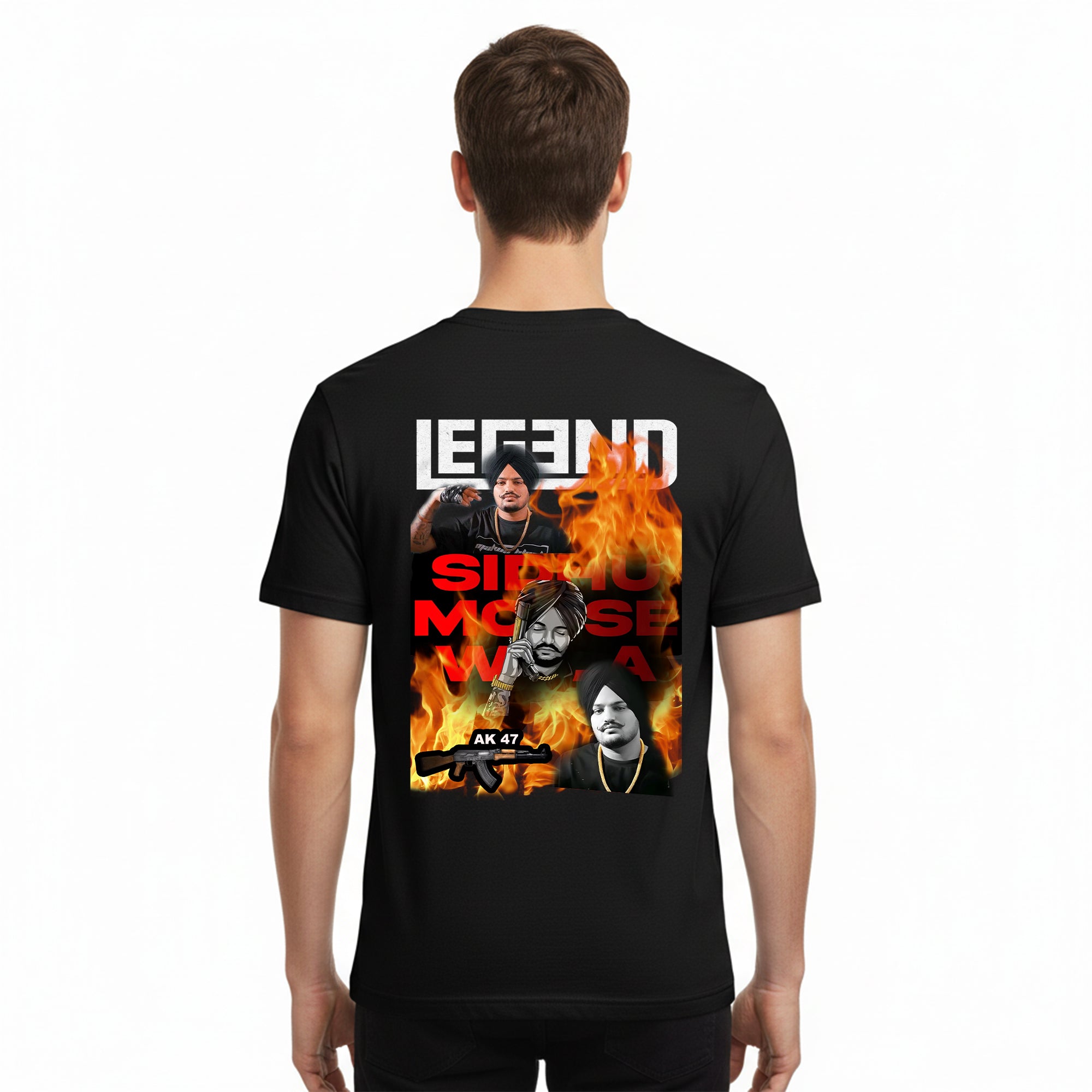 Black T-Shirt – Front “LEGEND” & Back Sidhu Moose Wala Design Printed