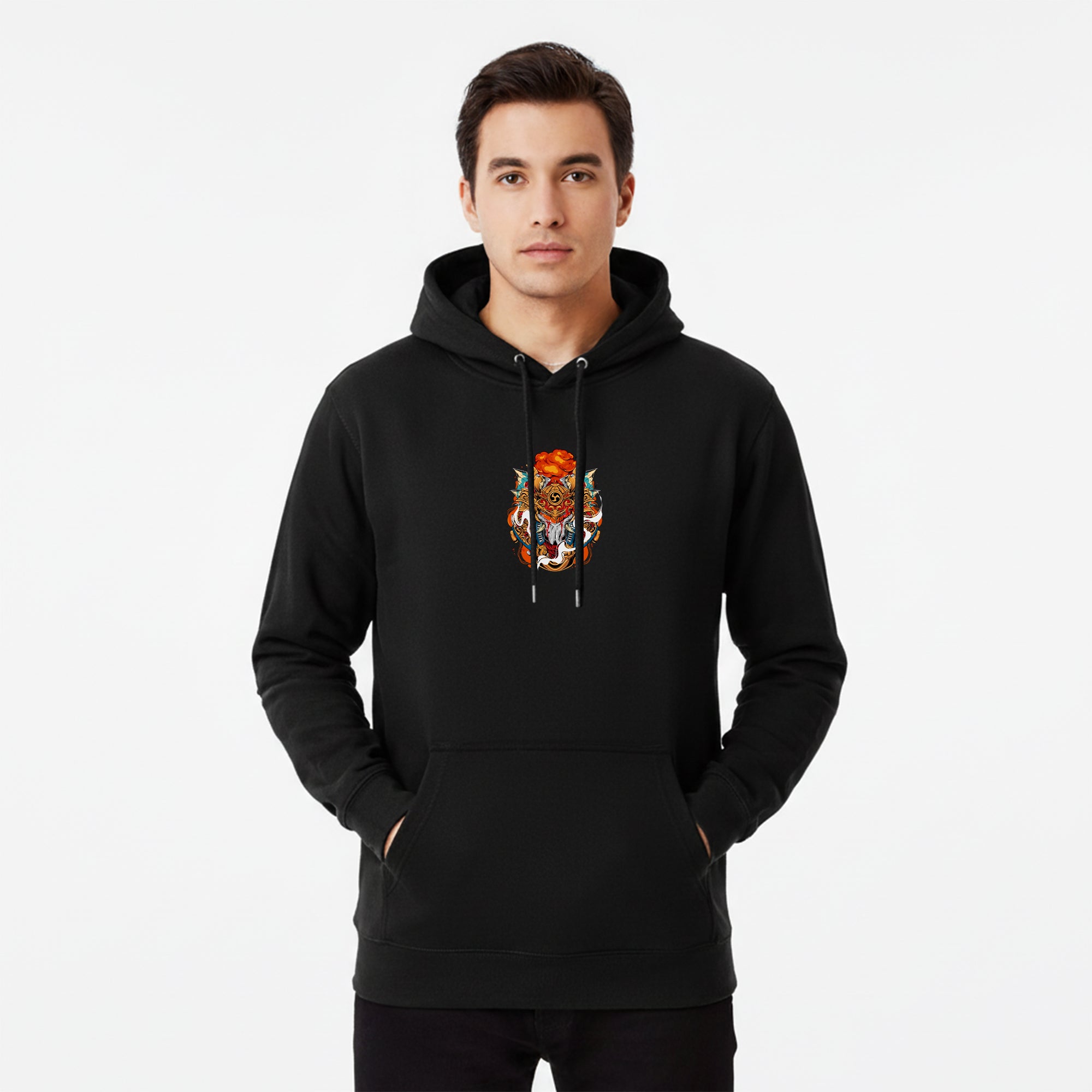 Black Hoodie – Front Abstract Print & Back Abstract Design