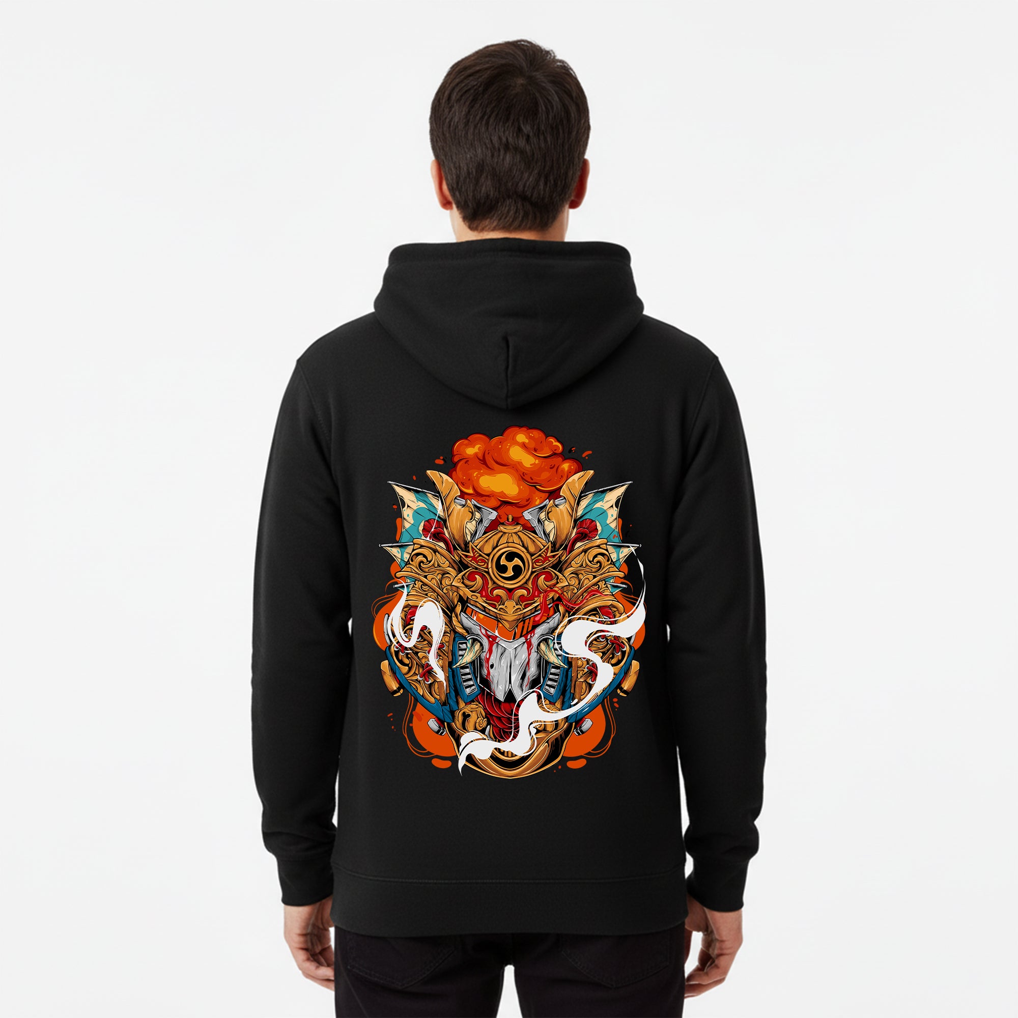 Black Hoodie – Front Abstract Print & Back Abstract Design