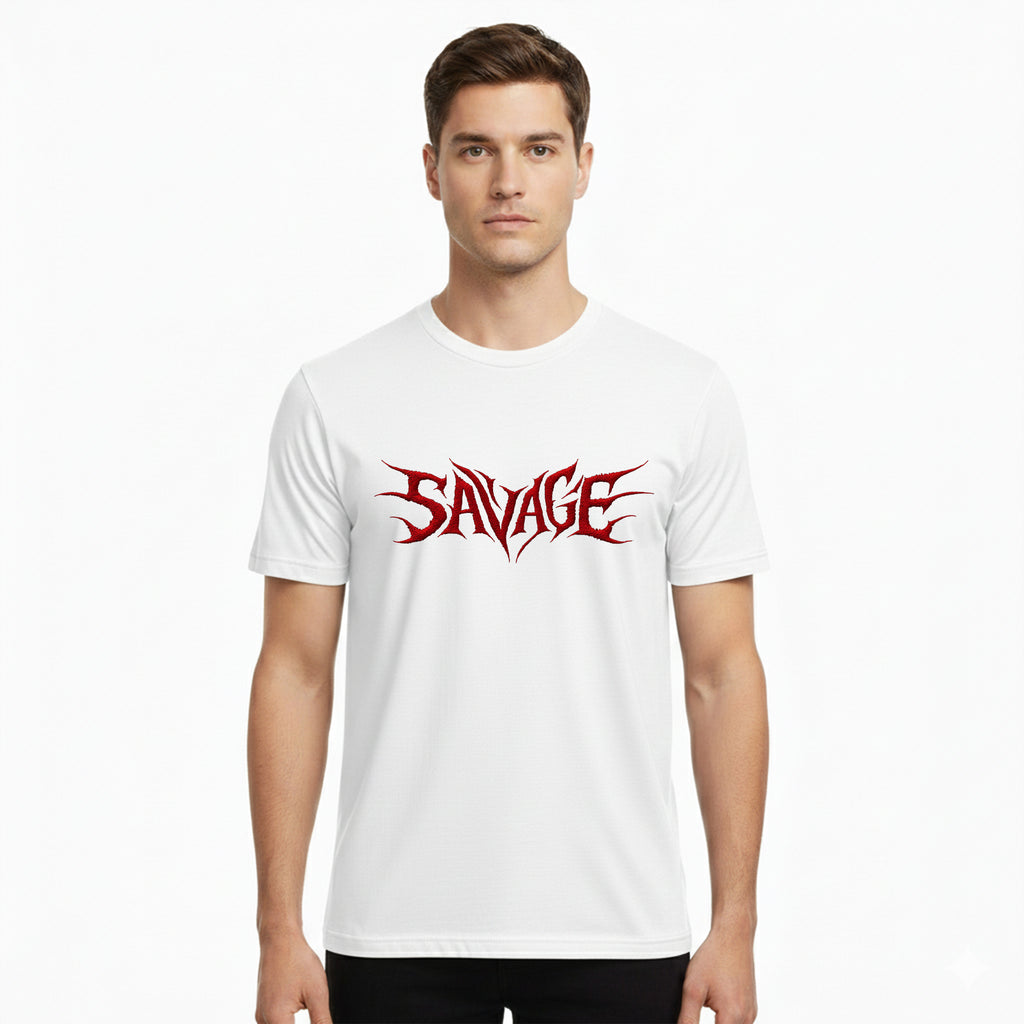 White T-Shirt – Front “SAVAGE” Design Printed