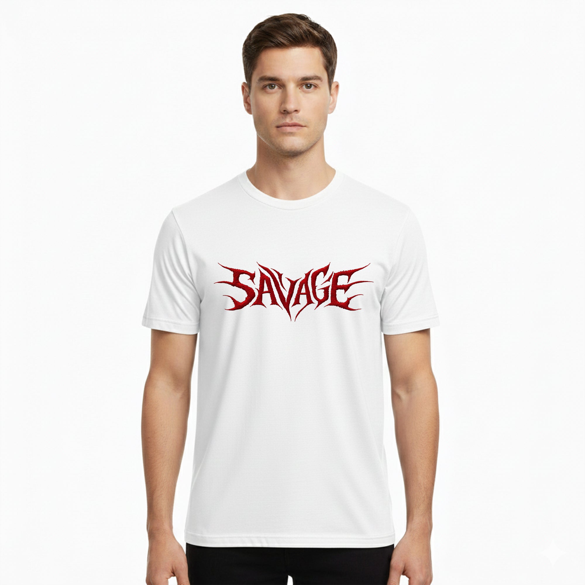 White T-Shirt – Front “SAVAGE” Design Printed