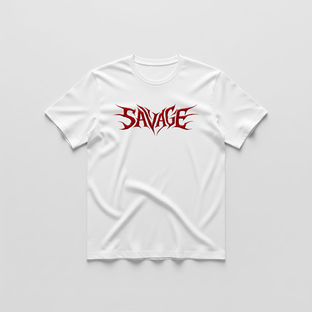White T-Shirt – Front “SAVAGE” Design Printed
