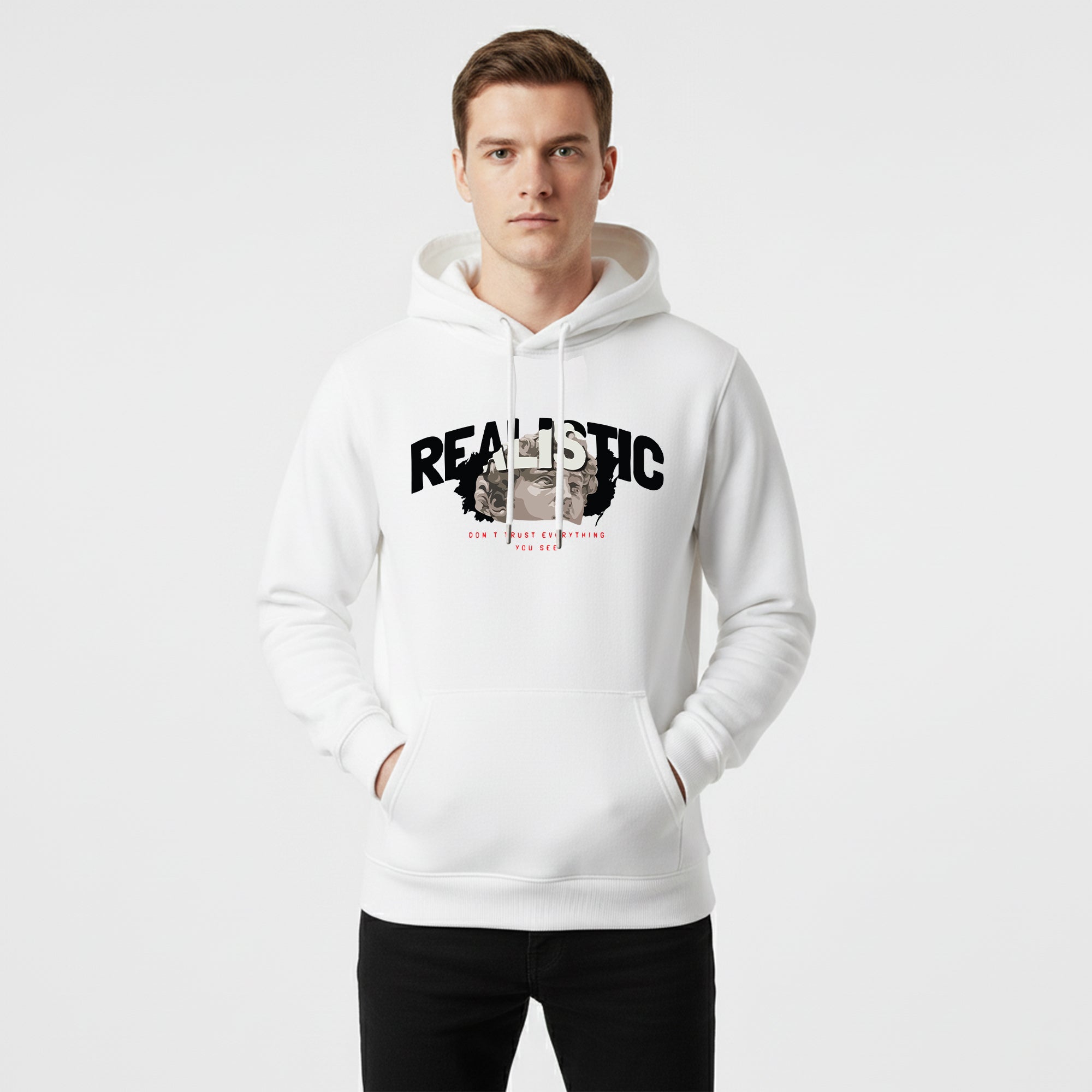 White Hoodie – Front Realistic Printed Design