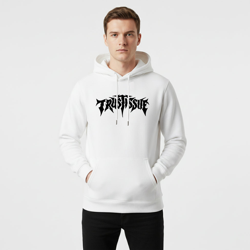 White Hoodie – Front “Trust Issue” Printed Design
