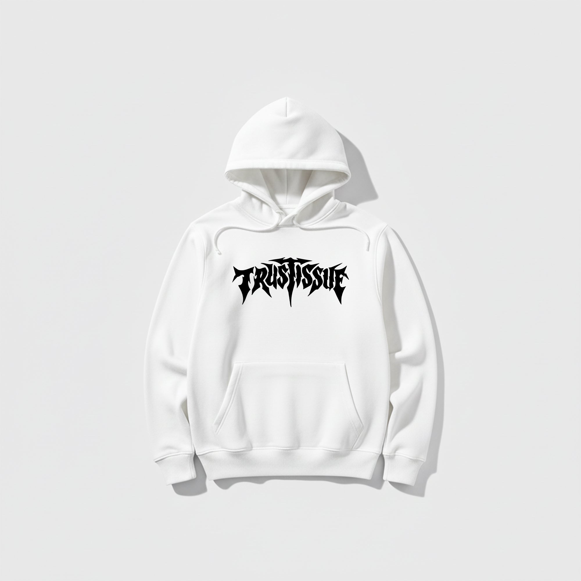 White Hoodie – Front “Trust Issue” Printed Design